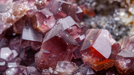 This close-up view shows a cluster of various crystals in different shapes and sizes. The crystals reflect light, creating a dazzling array of colors and textures. Some crystals are transparent, while others have a more opaque appearance.の素材