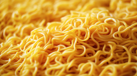 Delicious strands of yellow noodles are heaped together, showcasing their smooth texture and inviting color. They are perfect for various culinary creations in any kitchen.の素材