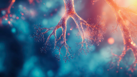 Intricate branches stretch out in a bright forest environment, illuminated by soft colors. The contrast highlights the delicate structure and natural beauty present in the scene.の素材