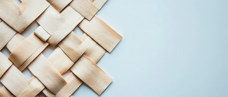 An arrangement of woven natural fibers creates an intricate pattern against a light background, highlighting the craftsmanship and texture of the material in detail.の素材