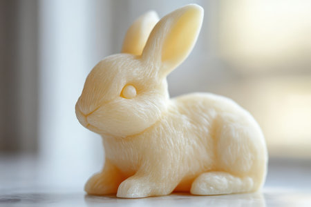 Cream colored carved rabbit figureの写真素材