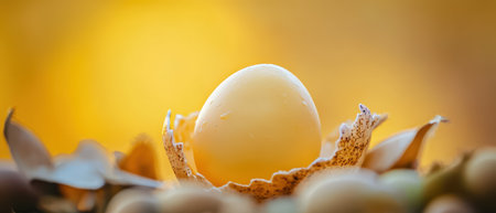 Unique yellow egg nestled in delicate shellの写真素材