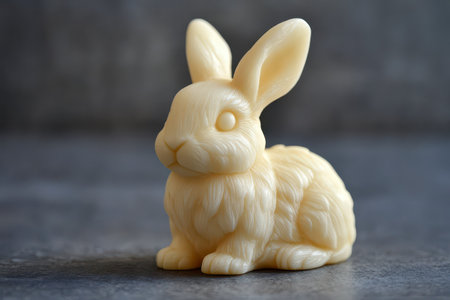 Cute white rabbit figurine made of soft materialの写真素材