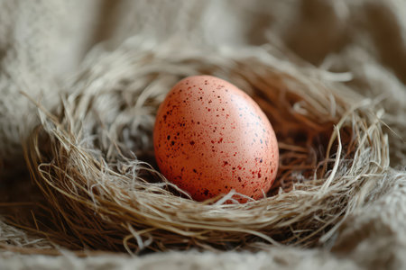 Nest with a speckled egg restingの写真素材