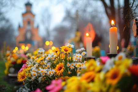 Colorful flowers in a tranquil memorial