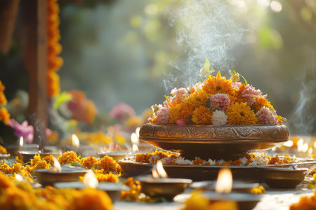 Floral arrangement during a festive celebrationの写真素材