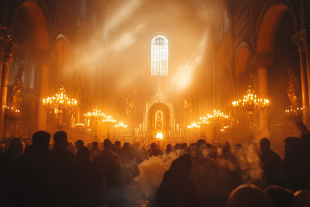Historic church interior in worship