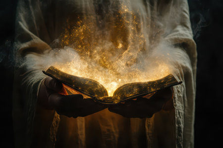 Mysterious book glowing with magic and energyの写真素材