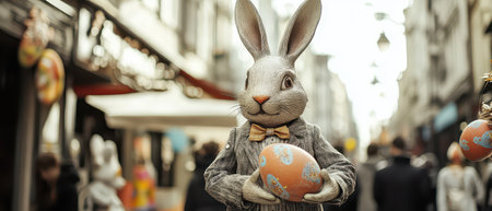 Easter rabbit in festive street sceneの写真素材