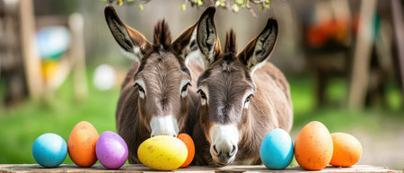 Donkeys find colorful eggs in spring