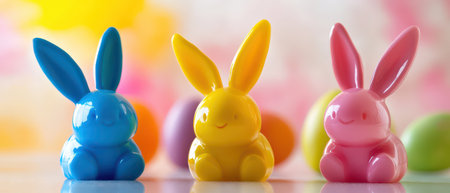 Colorful bunnies in spring celebration decor