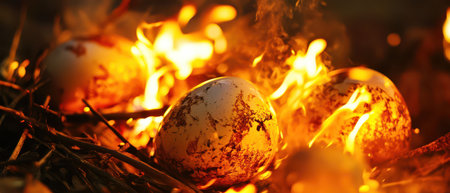 Eggs cooking over an open flame in nature