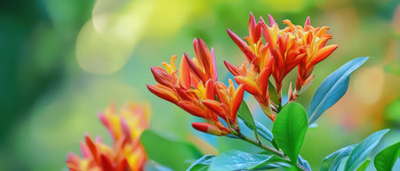 Bright orange flowers flourish among green leaves in a tranquil garden setting showcasing natural...