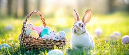 Colorful eggs and a cute rabbit