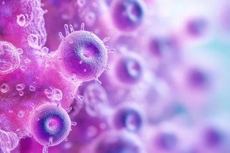 Colorful cells are visible in this microscopic view showcasing intricate details and structures often studied for scientific research.の写真素材