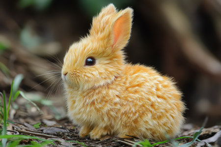 Cute fluffy orange rabbit in natural setting