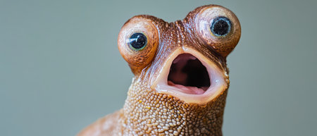 A frog displays its wide eyed expression and open mouth showcasing its fascinating anatomy and...