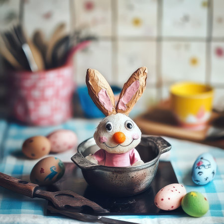 Bunny figurine with colorful Easter eggs