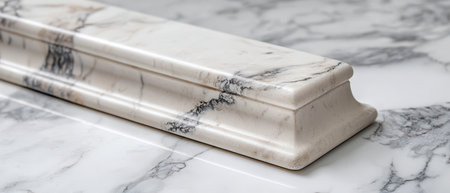 A beautiful white marble slab showcases intricate black veining highlighting its natural textures and elegance in a sophisticated setting.の写真素材