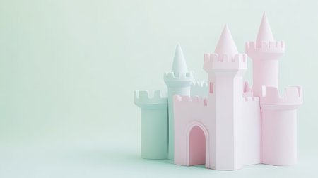 A whimsical castle built from soft materials features pink and blue towers creating a playful atmosphere perfect for imaginative play.の素材