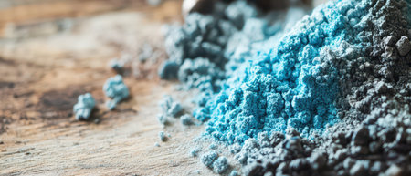 Bright blue powder rests on a wooden surface ready for crafting projects highlighting texture and color in a creative environment.の素材