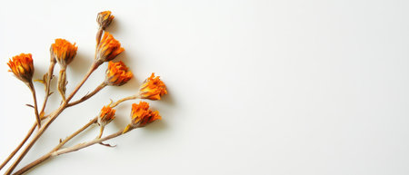 A cluster of vibrant orange flowers rests on a white background showcasing their unique petals and natural beauty in a simple arrangement.の素材