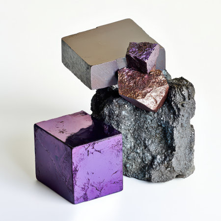 Different crystalline structures showcase their unique colors and shapes emphasizing the diverse beauty of mineral formations and geology.の素材