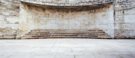 Stone amphitheater features curved walls and tiered steps providing an empty venue ideal for performances or gatherings in an outdoor setting.の素材