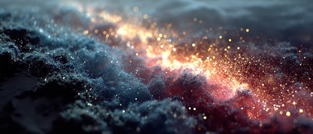 Vibrant cosmic clouds filled with sparkling stars create a breathtaking view of the universe showcasing an array of colors and textures.の素材