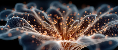 A stunning abstract display of glowing particles resembling a flower showcasing intricate details and a luminous background.の素材