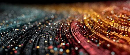Vibrant colors and dynamic patterns create an abstract visual effect showing a striking interplay of light and texture.の素材