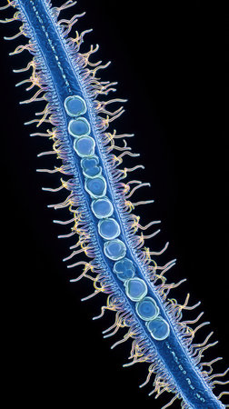 This colorful aquatic organism reveals its intricate structure and tiny appendages under lab magnification.の素材