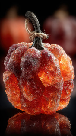 A vibrant pumpkin shaped candy glistens with sugar capturing the essence of Halloween in a delightful treat. Perfect for festive celebrations.の素材