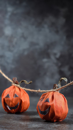 Colorful Halloween decorations display cheerful faces adding fun to any celebration. Perfect for creating a spooky atmosphere indoors or outdoors.の素材