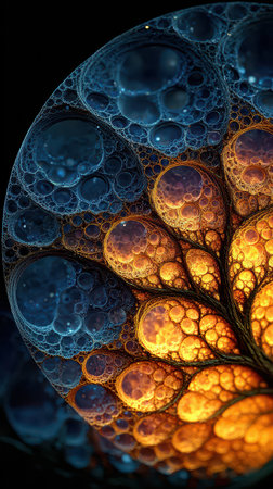 Glowing orbs in shades of blue and orange create an enchanting Halloween atmosphere evoking a sense of mystery and excitement in the night.の素材