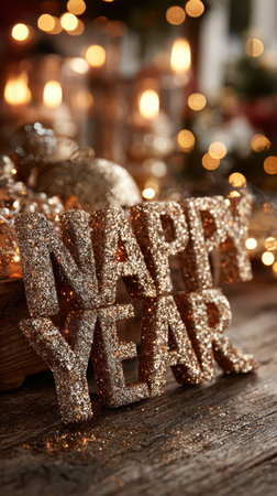 Bright sparkles and warm lights create a festive scene welcoming in a beautiful new year filled with joy and celebration.の素材