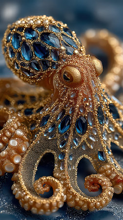A beautifully crafted octopus made of sparkling gems and intricate designs captivates with its elegance and detail perfect for New Year celebrations.の素材