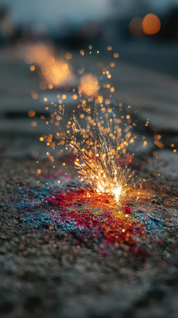 Colorful sparks burst into the air creating a festive atmosphere as people celebrate the New Year outdoors. Joy and excitement fill the scene.の素材