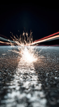 Celebrating New Year with vibrant sparks on a dark surface illuminating the night and marking a moment of joy and festivity.の素材