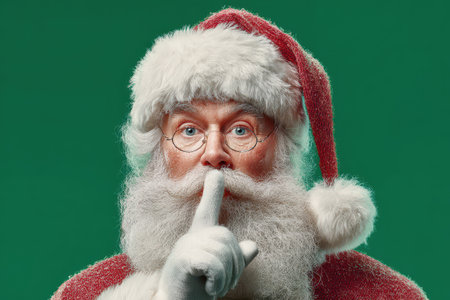 Santa Claus brings warmth this New Year gently signaling for silence. His cozy presence fills the festive air with magic and wonder.の素材