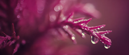Around the New Year delicate droplets rest upon vivid spiky leaves showcasing natures beauty in an ethereal dance of reflections and colors.の素材