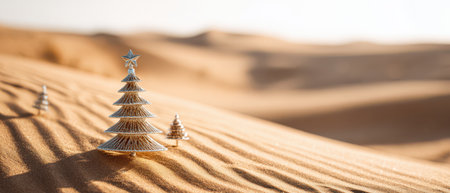 Unique Christmas trees stand proudly in a vast desert symbolizing celebration and joy during the New Year holiday season in an unexpected location.の素材