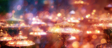 Colorful citharas illuminate a vibrant scene reflecting festive spirit with sparkling lights and a dreamy bokeh effect during New Year festivities.の素材