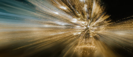 Long exposure captures a whirlwind of bright colors and light trails celebrating the New Year with a magical futuristic feel.の素材