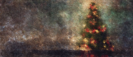 A vibrant impressionist scene of a glowing Christmas tree brings festive cheer during New Year celebrations.の素材
