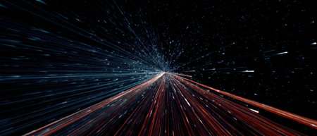 In the depths of space vibrant lights rush past symbolizing the excitement of a new year filled with possibilities and adventure beyond the stars.の素材