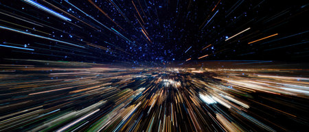 Stars stretch and swirl as a journey unfolds in space celebrating the arrival of a new year while exploring the wonders above.の素材