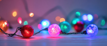 Softly lit colorful decorations shimmer bringing warmth and joy as people celebrate the New Year together in a cozy space.の素材