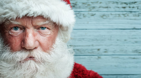 A kind and wise figure with a fluffy white beard and bright blue eyes Santa Claus brings holiday cheer and joy as he spreads festive spirit.の素材