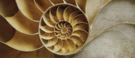 A detailed view of a spiral shell symbolizing renewal and the beauty of new beginnings during the New Year celebration.の素材